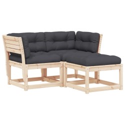 vidaXL Set de sofás de jardín 3 pzas con cojines madera maciza de pino
