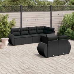 vidaXL Set de comedor de jardín 7 pzas y cojines ratán sintético negro