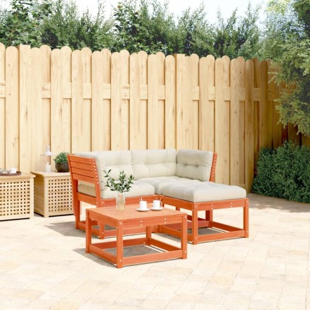 vidaXL Set de sofás jardín 3 pzas con cojines madera pino marrón cera