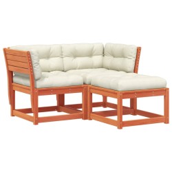 vidaXL Set de sofás jardín 3 pzas con cojines madera pino marrón cera