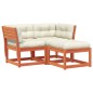 vidaXL Set de sofás jardín 3 pzas con cojines madera pino marrón cera vidaXL Set de sofás jardín 3 pzas con cojines madera pino marrón cera