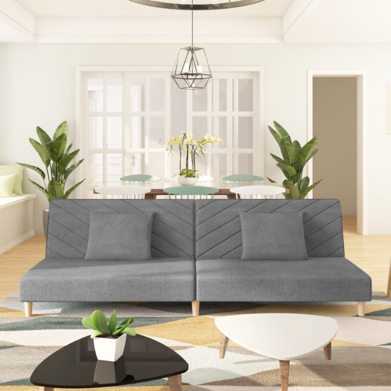 vidaXL Sofá cama de 2 plazas con dos almohadas tela gris claro vidaXL Sofá cama de 2 plazas con dos almohadas tela gris claro