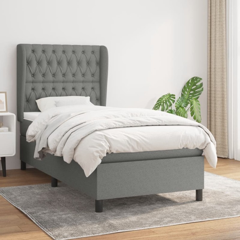 vidaXL Cama box spring con colchón tela gris oscuro 100x200 cm vidaXL Cama box spring con colchón tela gris oscuro 100x200 cm