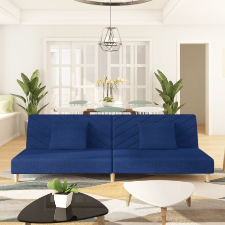 vidaXL Sofá cama de 2 plazas con dos almohadas tela azul