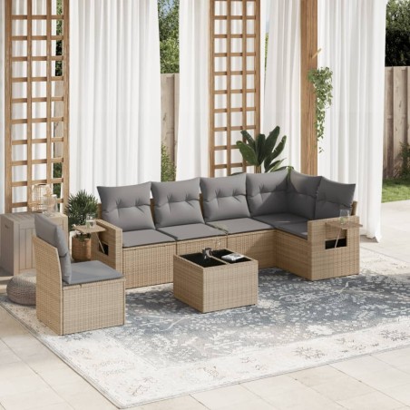 vidaXL Set sofás de jardín 7 piezas y cojines ratán sintético beige