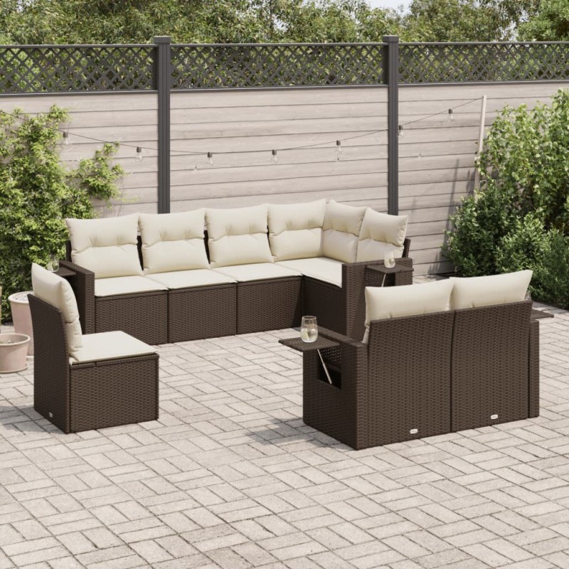 vidaXL Set sofás de jardín 8 piezas y cojines ratán sintético marrón vidaXL Set sofás de jardín 8 piezas y cojines ratán sintético marrón