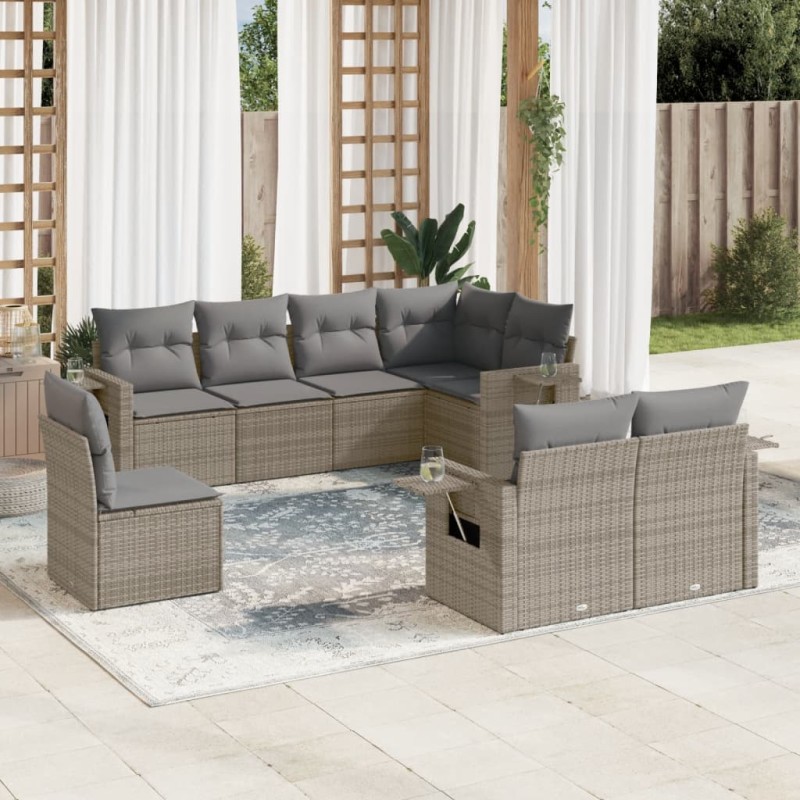 vidaXL Set de sofás de jardín 8 pzas y cojines ratán sintético gris vidaXL Set de sofás de jardín 8 pzas y cojines ratán sintético gris