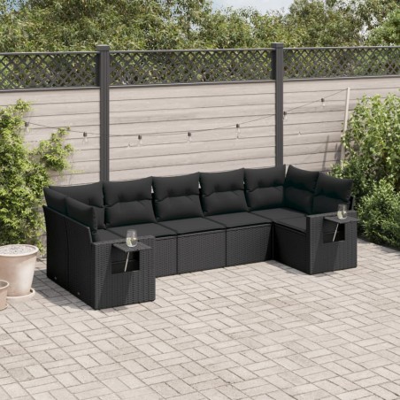 vidaXL Set de comedor de jardín 7 pzas y cojines ratán sintético negro
