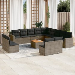 vidaXL Set de sofás de jardín 14 pzas con cojines ratán sintético gris