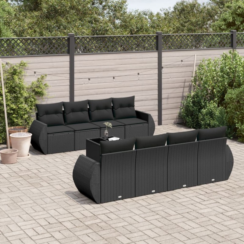 vidaXL Set de sofás de jardín 8 piezas y cojines ratán sintético negro vidaXL Set de sofás de jardín 8 piezas y cojines ratán sintético negro