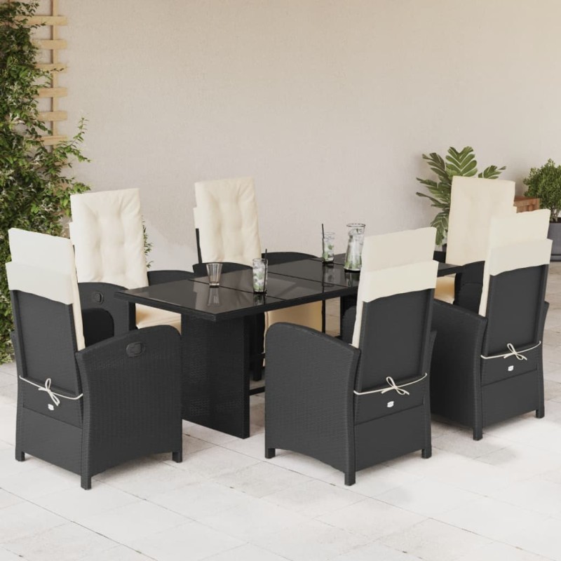 vidaXL Set de comedor de jardín 7 pzas y cojines ratán sintético negro vidaXL Set de comedor de jardín 7 pzas y cojines ratán sintético negro