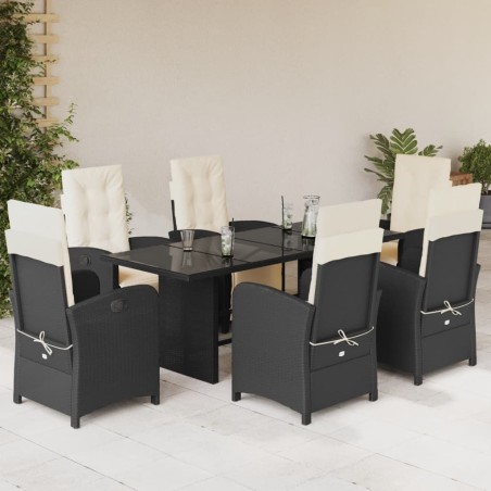 vidaXL Set de comedor de jardín 7 pzas y cojines ratán sintético negro
