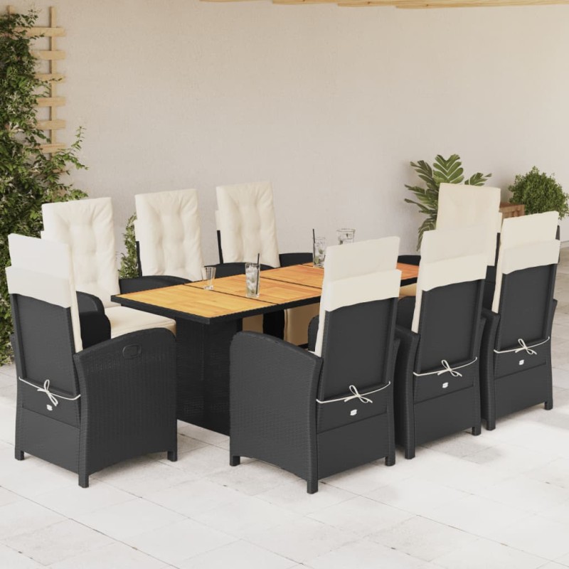 vidaXL Set de comedor de jardín 9 pzas y cojines ratán sintético negro vidaXL Set de comedor de jardín 9 pzas y cojines ratán sintético negro