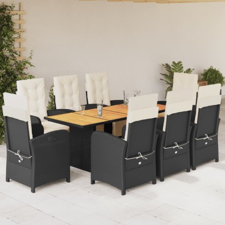 vidaXL Set de comedor de jardín 9 pzas y cojines ratán sintético negro