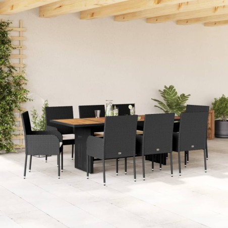 vidaXL Set de comedor de jardín 9 pzas y cojines ratán sintético negro