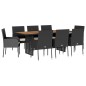 vidaXL Set de comedor de jardín 9 pzas y cojines ratán sintético negro vidaXL Set de comedor de jardín 9 pzas y cojines ratán sintético negro