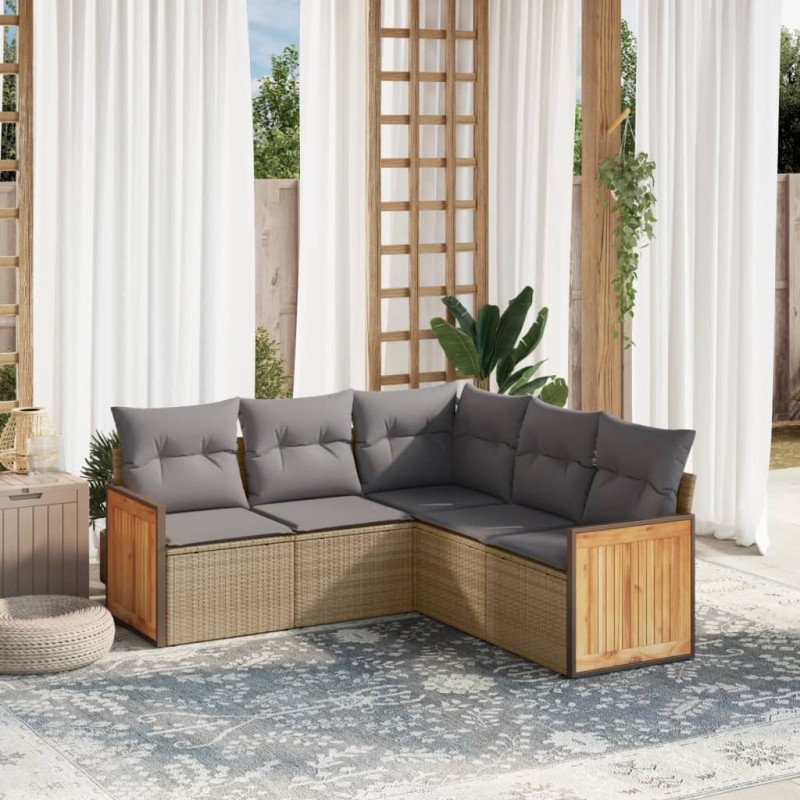 vidaXL Juego de sofás jardín con cojines 5 pzas ratán sintético beige vidaXL Juego de sofás jardín con cojines 5 pzas ratán sintético beige