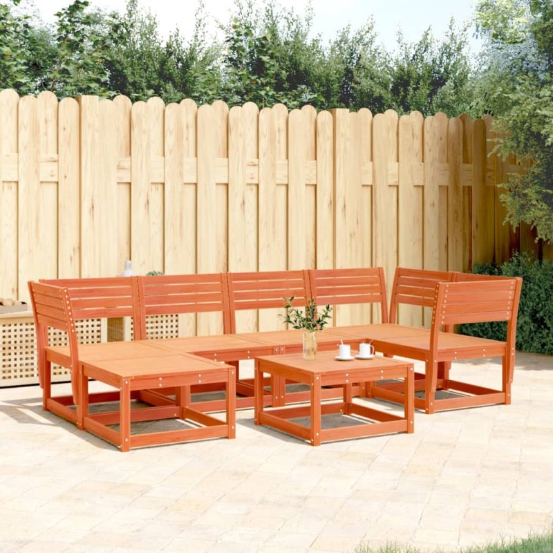 vidaXL Juego de sofás de jardín 6 pzas madera maciza pino marrón cera vidaXL Juego de sofás de jardín 6 pzas madera maciza pino marrón cera
