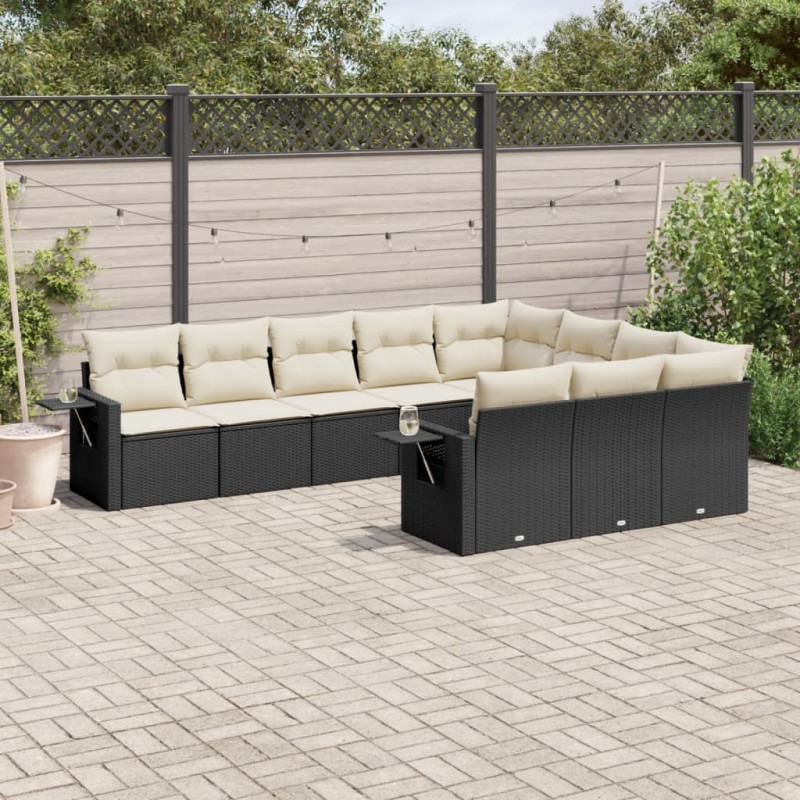 vidaXL Set de sofás de jardín 10 pzas cojines ratán sintético negro vidaXL Set de sofás de jardín 10 pzas cojines ratán sintético negro