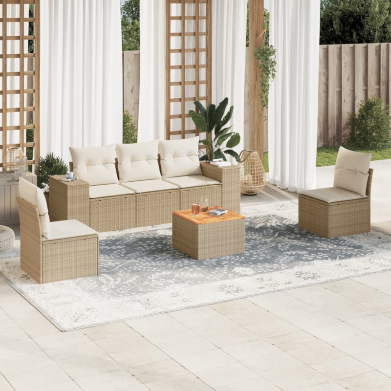 vidaXL Juego de sofás jardín con cojines 6 pzas ratán sintético beige vidaXL Juego de sofás jardín con cojines 6 pzas ratán sintético beige
