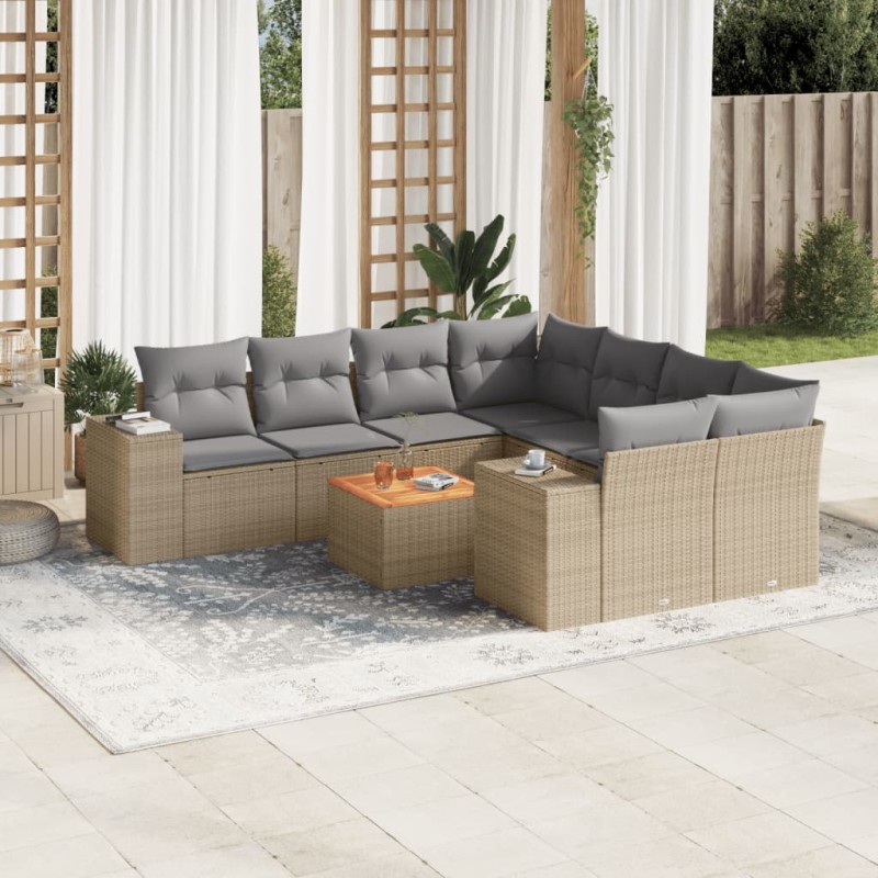 vidaXL Set de sofás de jardín 9 pzas con cojines ratán sintético beige vidaXL Set de sofás de jardín 9 pzas con cojines ratán sintético beige