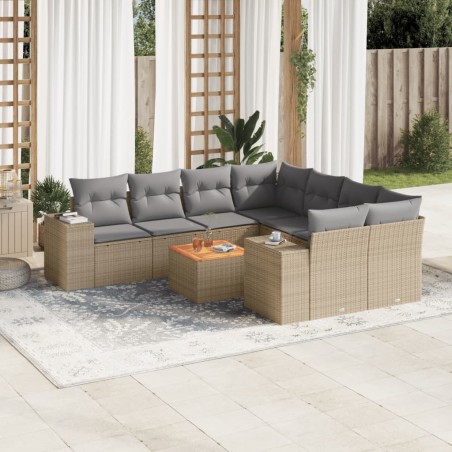 vidaXL Set de sofás de jardín 9 pzas con cojines ratán sintético beige