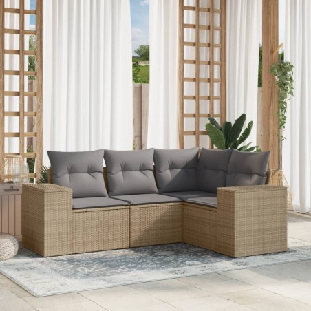 vidaXL Juego de sofás jardín con cojines 4 pzas ratán sintético beige