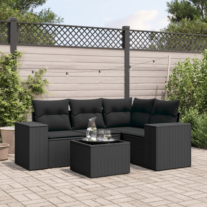 vidaXL Set de muebles de jardín 5 pzas y cojines ratán sintético negro vidaXL Set de muebles de jardín 5 pzas y cojines ratán sintético negro