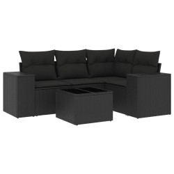 vidaXL Set de muebles de jardín 5 pzas y cojines ratán sintético negro