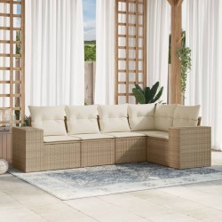 vidaXL Juego de sofás jardín con cojines 5 pzas ratán sintético beige