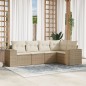 vidaXL Juego de sofás jardín con cojines 5 pzas ratán sintético beige vidaXL Juego de sofás jardín con cojines 5 pzas ratán sintético beige