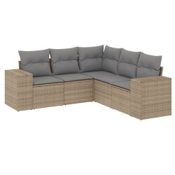 vidaXL Juego de sofás jardín con cojines 5 pzas ratán sintético beige