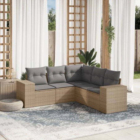vidaXL Juego de sofás jardín con cojines 5 pzas ratán sintético beige