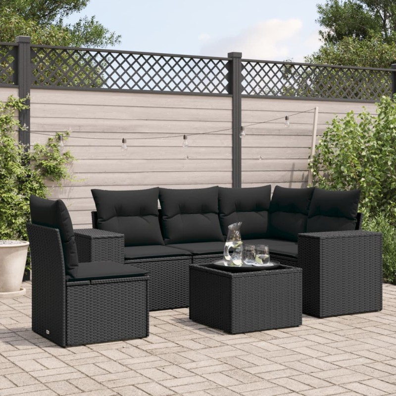 vidaXL Set de sofás de jardín 6 piezas y cojines ratán sintético negro vidaXL Set de sofás de jardín 6 piezas y cojines ratán sintético negro