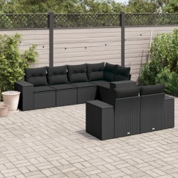 vidaXL Set de comedor de jardín 7 pzas y cojines ratán sintético negro