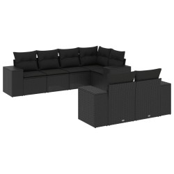 vidaXL Set de comedor de jardín 7 pzas y cojines ratán sintético negro