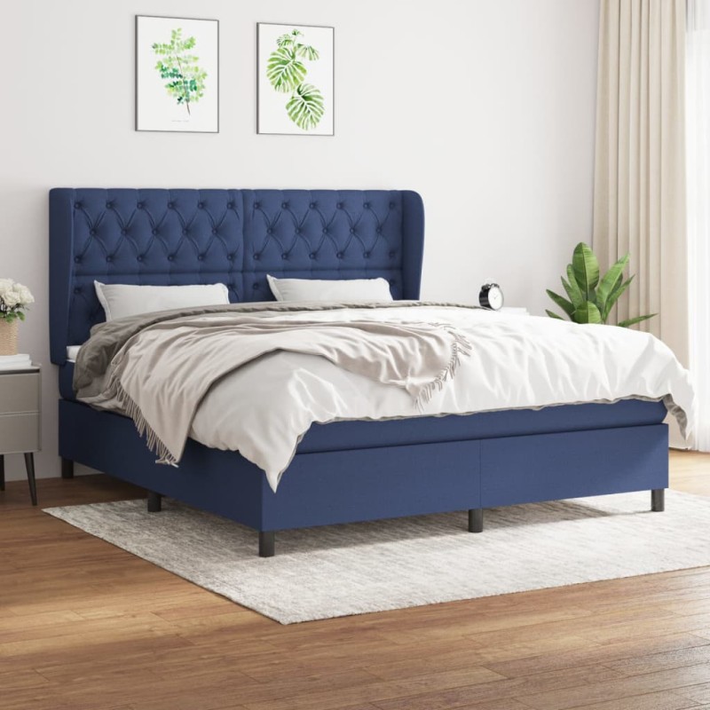 vidaXL Cama box spring con colchón tela azul 160x200 cm vidaXL Cama box spring con colchón tela azul 160x200 cm