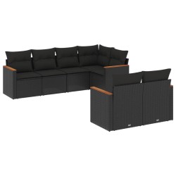 vidaXL Set de comedor de jardín 7 pzas y cojines ratán sintético negro