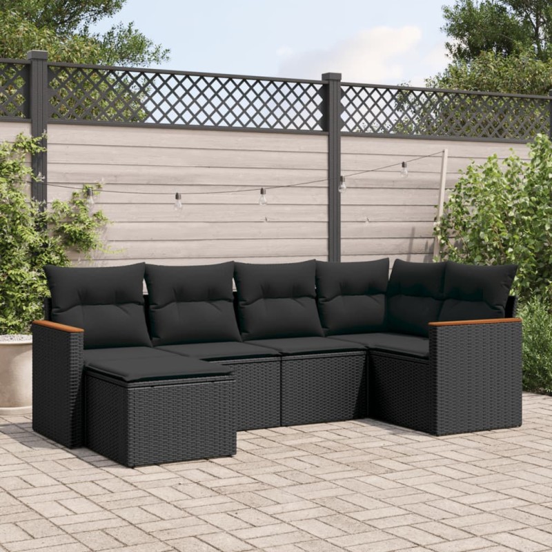 vidaXL Set de sofás de jardín 6 piezas y cojines ratán sintético negro vidaXL Set de sofás de jardín 6 piezas y cojines ratán sintético negro