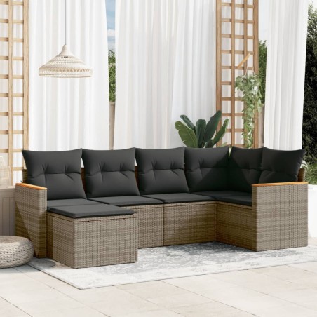 vidaXL Set de muebles de jardín 6 pzas y cojines ratán sintético gris
