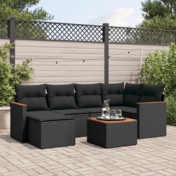 vidaXL Set de comedor de jardín 7 pzas y cojines ratán sintético negro
