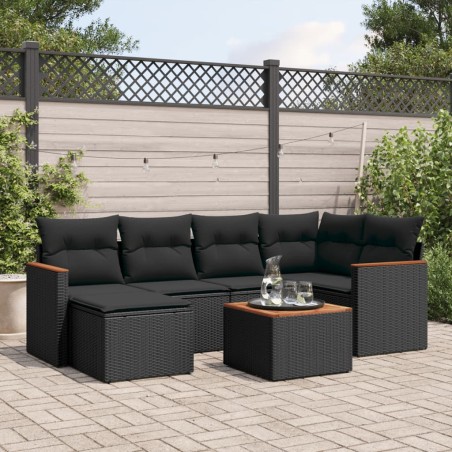vidaXL Set de comedor de jardín 7 pzas y cojines ratán sintético negro