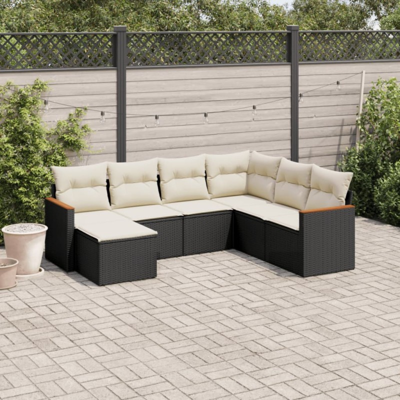 vidaXL Set de comedor de jardín 7 pzas y cojines ratán sintético negro
