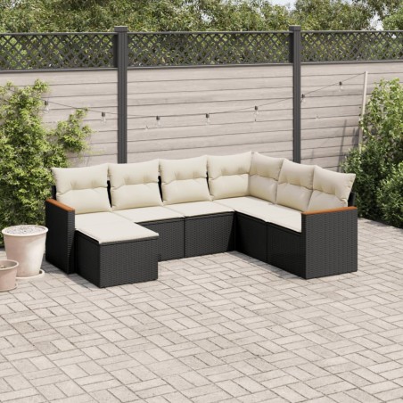 vidaXL Set de comedor de jardín 7 pzas y cojines ratán sintético negro