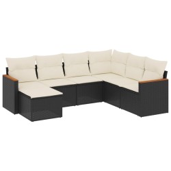 vidaXL Set de comedor de jardín 7 pzas y cojines ratán sintético negro