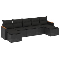 vidaXL Set de comedor de jardín 7 pzas y cojines ratán sintético negro