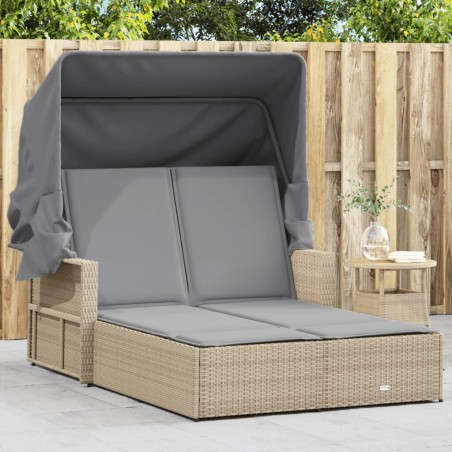 vidaXL Tumbona doble con capota y cojines ratán sintético beige mix