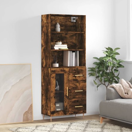 vidaXL Aparador alto madera contrachapada roble ahumado 69,5x34x180 cm