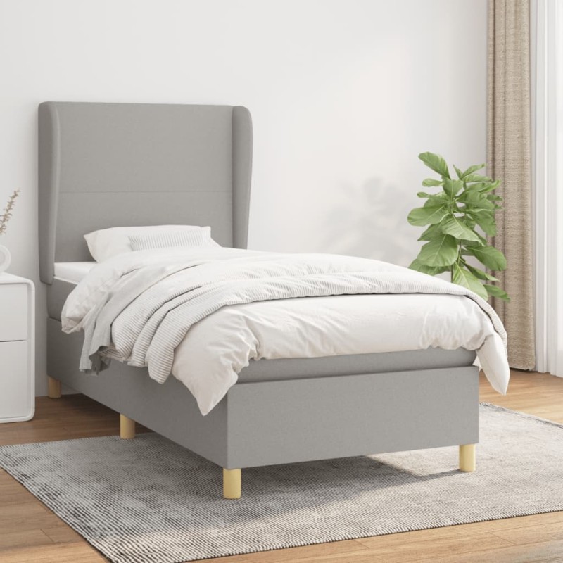 vidaXL Cama box spring con colchón tela gris claro 80x200 cm vidaXL Cama box spring con colchón tela gris claro 80x200 cm