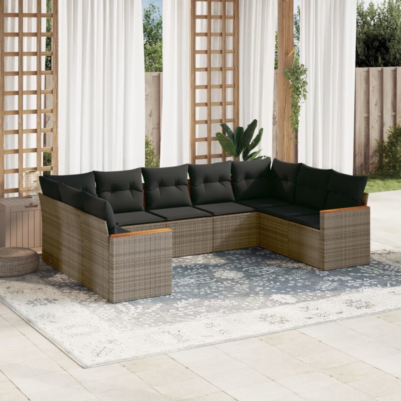 vidaXL Set de muebles de jardín 9 pzas y cojines ratán sintético gris vidaXL Set de muebles de jardín 9 pzas y cojines ratán sintético gris